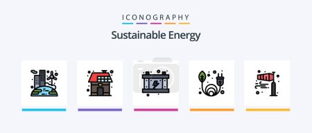 Ilustración de Sustainable Energy Line Filled 5 Icon Pack Including direction. nature. energy. invention. bulb. Creative Icons Design - Imagen libre de derechos