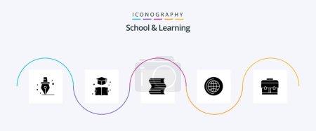 Ilustración de School And Learning Glyph 5 Icon Pack Including . school. education. education. cd - Imagen libre de derechos