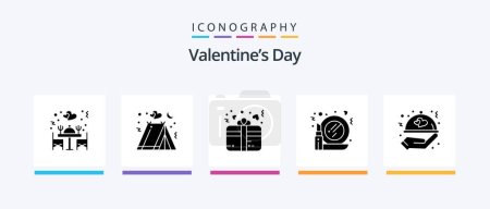 Téléchargez les illustrations : Valentines Day Glyph 5 Icon Pack Including love. make up. gift. mirror. glass. Creative Icons Design - en licence libre de droit