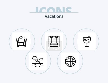 Illustration for Vacations Line Icon Pack 5 Icon Design. lifebuoy. insurance. temperature. watch. time - Royalty Free Image