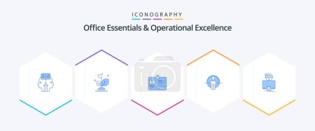 Illustration for Office Essentials And Operational Exellence 25 Blue icon pack including hacker. id. pass. login. man - Royalty Free Image