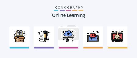 Téléchargez les illustrations : Online Learning Line Filled 5 Icon Pack Including file. online. online study. learning. file. Creative Icons Design - en licence libre de droit