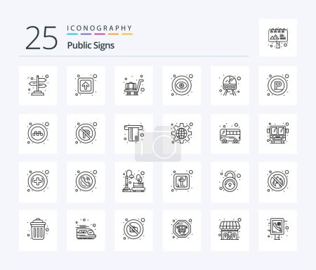 Illustration for Public Signs 25 Line icon pack including vehicle. service. luggage. public. public - Royalty Free Image