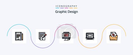 Téléchargez les illustrations : Graphic Design Line Filled Flat 5 Icon Pack Including document folder. increase. web designing. enhance. decrease - en licence libre de droit