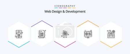 Ilustración de Web Design And Development 25 Line icon pack including repair. settings. web. gear. coding - Imagen libre de derechos