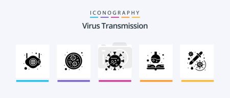 Téléchargez les illustrations : Virus Transmission Glyph 5 Icon Pack Including medicine. virus. medicine book. handbook. Creative Icons Design - en licence libre de droit