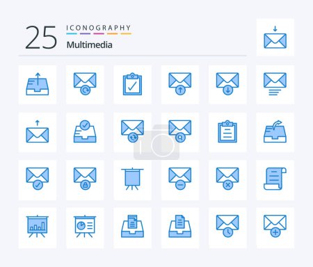 Illustration for Multimedia 25 Blue Color icon pack including mail. inbox. mail. check. message - Royalty Free Image