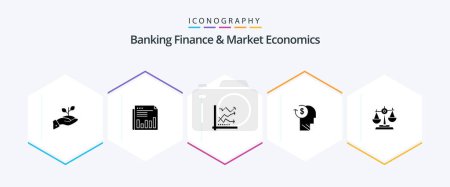 Ilustración de Banking Finance And Market Economics 25 Glyph icon pack including analytics. analysis. business. graph. paper - Imagen libre de derechos