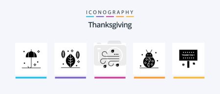 Illustration for Thanksgiving Glyph 5 Icon Pack Including sign. winter. leaves. thanksgiving. beetle bug. Creative Icons Design - Royalty Free Image