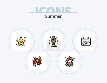 Illustration for Summer Line Filled Icon Pack 5 Icon Design. thermometer. beach. beach. ice. cone - Royalty Free Image
