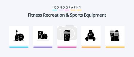 Téléchargez les illustrations : Fitness Recreation And Sports Equipment Glyph 5 Icon Pack Including kettlebell. dumbbell. healthy. barbell. sports. Creative Icons Design - en licence libre de droit