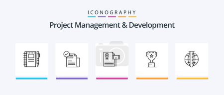 Téléchargez les illustrations : Project Management And Development Line 5 Icon Pack Including integration. data integration. id. data. market. Creative Icons Design - en licence libre de droit