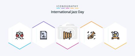 Ilustración de International Jazz Day 25 FilledLine icon pack including saxophone. music. music. instrument. university - Imagen libre de derechos