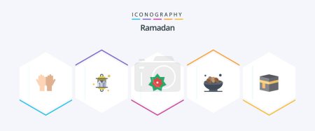 Téléchargez les illustrations : Ramadan 25 Flat icon pack including islam. bowl. lantern. ramadan. kareem - en licence libre de droit