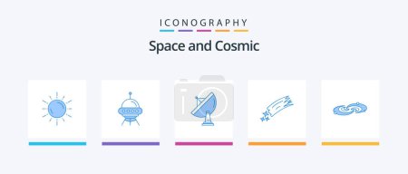 Téléchargez les illustrations : Space Blue 5 Icon Pack Including asteroid. dish. rocket. space. antenna. Creative Icons Design - en licence libre de droit