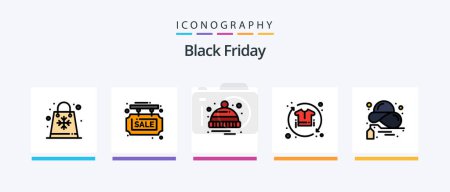 Téléchargez les illustrations : Black Friday Line Filled 5 Icon Pack Including shopping. summer. store. sale. sale label. Creative Icons Design - en licence libre de droit