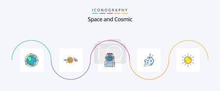 Ilustración de Space Line Filled Flat 5 Icon Pack Including space. helmet. universe. spaceman. astronaut - Imagen libre de derechos