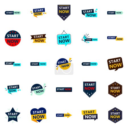 Ilustración de 25 Professional Typographic Designs for a refined start up message Start Now - Imagen libre de derechos