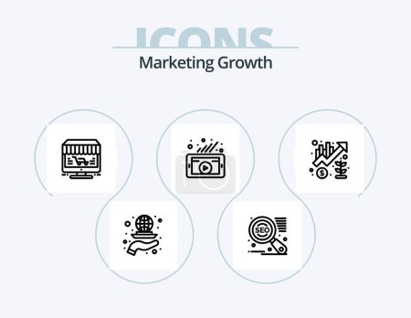 Téléchargez les illustrations : Marketing Growth Line Icon Pack 5 Icon Design. protect. marketing. report. management. accounts - en licence libre de droit