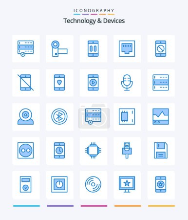 Ilustración de Creative Devices 25 Blue icon pack  Such As device. port. cellphone. ethernet. pause - Imagen libre de derechos