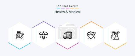 Illustration for Health And Medical 25 Line icon pack including . test. medical. lab. beat - Royalty Free Image