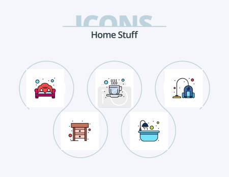 Ilustración de Home Stuff Line Filled Icon Pack 5 Icon Design. charging. washing. couch. curtains. bath - Imagen libre de derechos