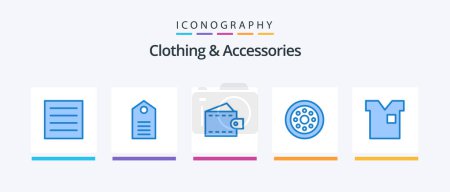 Illustration for Clothing and Accessories Blue 5 Icon Pack Including clothes. velg. wear. spare parts. wallet. Creative Icons Design - Royalty Free Image