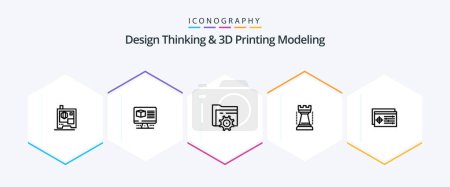 Illustration for Design Thinking And D Printing Modeling 25 Line icon pack including target. setting. setting. sports. games - Royalty Free Image