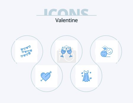 Illustration for Valentine Blue Icon Pack 5 Icon Design. romantic. alcohal. wedding. drink. celebtare - Royalty Free Image