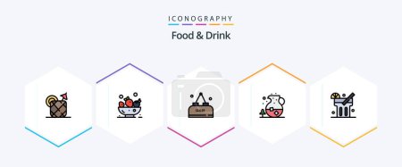 Téléchargez les illustrations : Food And Drink 25 FilledLine icon pack including drink. tea. ice. close - en licence libre de droit