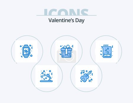 Téléchargez les illustrations : Valentines Day Blue Icon Pack 5 Icon Design. chemical. marriage. clock. gift. wedding - en licence libre de droit