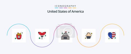 Illustration for Usa Line Filled Flat 5 Icon Pack Including country. celebration. building. sweet. cake - Royalty Free Image