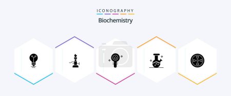 Téléchargez les illustrations : Biochemistry 25 Glyph icon pack including fan. lab. torch. demo flask. chemistry - en licence libre de droit