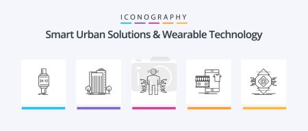 Ilustración de Smart Urban Solutions And Wearable Technology Line 5 Icon Pack Including pollution. head. apple. digital. artificial. Creative Icons Design - Imagen libre de derechos