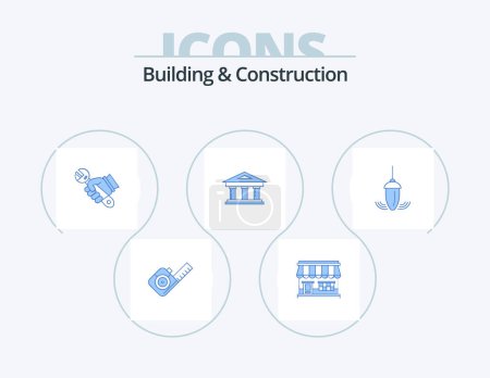 Illustration for Building And Construction Blue Icon Pack 5 Icon Design. finance. courthouse. building. bank. tools - Royalty Free Image