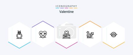 Illustration for Valentine 25 Line icon pack including love. valentines. love. valentine. face - Royalty Free Image