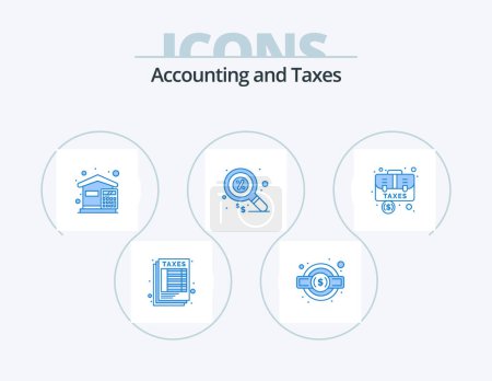 Ilustración de Taxes Blue Icon Pack 5 Icon Design. accounting. marketing. bills. finance. house - Imagen libre de derechos