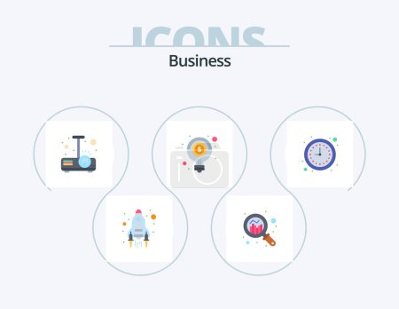Ilustración de Business Flat Icon Pack 5 Icon Design. business. money. beamer. light bulb. idea - Imagen libre de derechos