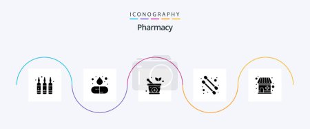 Téléchargez les illustrations : Pharmacy Glyph 5 Icon Pack Including . pharmacy. herbal. medical store. cotton swab - en licence libre de droit