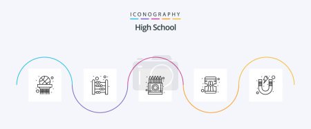 Téléchargez les illustrations : High School Line 5 Icon Pack Including magnet. education. color. tool. pencil - en licence libre de droit