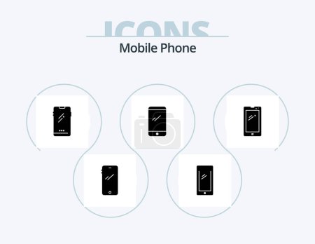 Téléchargez les illustrations : Conception d'icône de Glyphe de téléphone portable Pack 5. . - en licence libre de droit