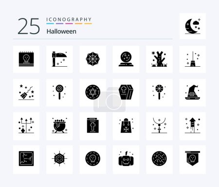 Téléchargez les illustrations : Halloween 25 Solid Glyph icon pack including tree. halloween. halloween. spell. mage - en licence libre de droit