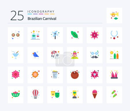 Téléchargez les illustrations : Brazilian Carnival 25 Flat Color icon pack including necklace. floral. windmill. sunflower. quinn feather - en licence libre de droit