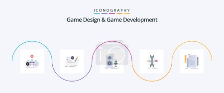 Ilustración de Game Design And Game Development Flat 5 Icon Pack Including develop. build. quest. sound. microphone - Imagen libre de derechos