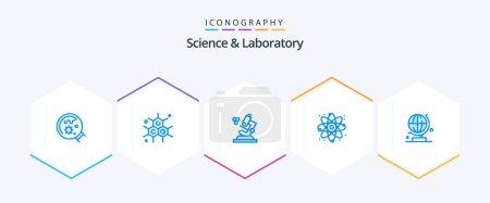 Illustration for Science 25 Blue icon pack including . science. microscope. globe. science - Royalty Free Image