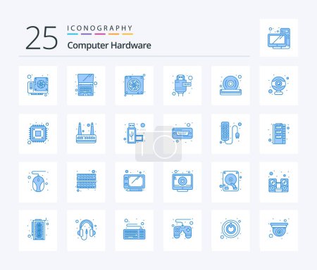 Illustration for Computer Hardware 25 Blue Color icon pack including player. dvd. device. disc. extension - Royalty Free Image