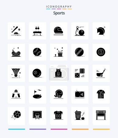 Téléchargez les illustrations : Creative Sports 25 Glyph Solid Black icon pack  Such As pins. ball. rings. sport. safety - en licence libre de droit