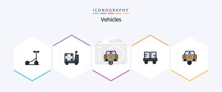Téléchargez les illustrations : Vehicles 25 FilledLine icon pack including car. forklift truck. checked. forklift. caterpillar vehicles - en licence libre de droit