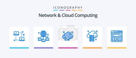 Téléchargez les illustrations : Network And Cloud Computing Blue 5 Icon Pack Including web. technology. cloud. storage. cloud. Creative Icons Design - en licence libre de droit