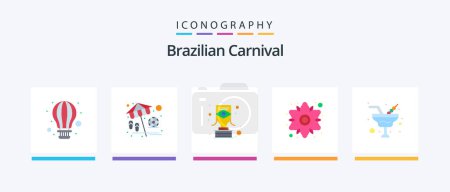 Téléchargez les illustrations : Brazilian Carnival Flat 5 Icon Pack Including romance. plant. brazilian. flower. chamomile. Creative Icons Design - en licence libre de droit